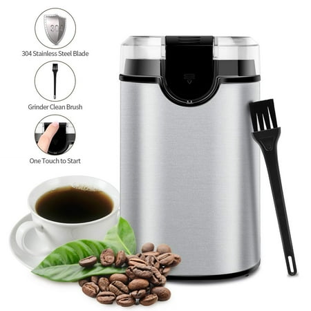 Grinder Seed Coffee Grinder Electric Spice Grinder, Morpiot Stainless Steel Blades Grinder for Coffee Bean Seed Nut Spice Herb Pepper, Transparent Lid ,and Cleaning Brush , Silver ()