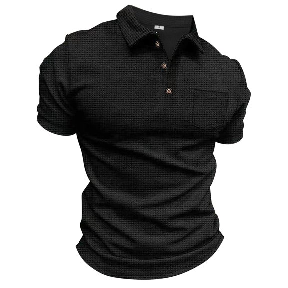 JTieacloth Summer Shirt for Mens Mens Waffles Knit Shirts Short Sleeve Slim Fit Golf Casual Tee Shirts Black L