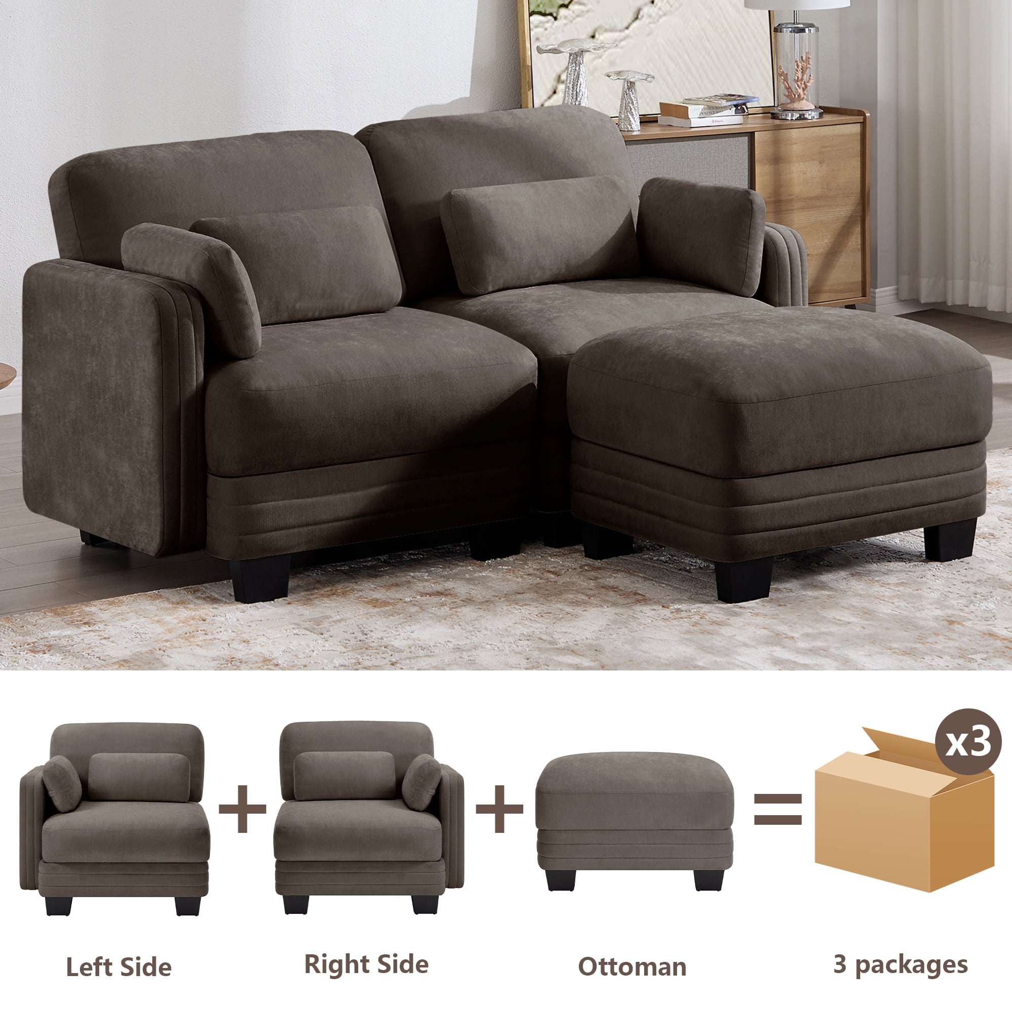 70" Modern Modular 2 Seater Loveseat Sofa Couch with 1 Ottoman and 4 Pillows
