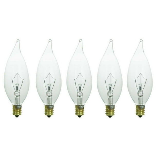 5 Pack Of 40 Watt Flame Tip Chandelier, 40 Watt Chandelier Light Bulbs