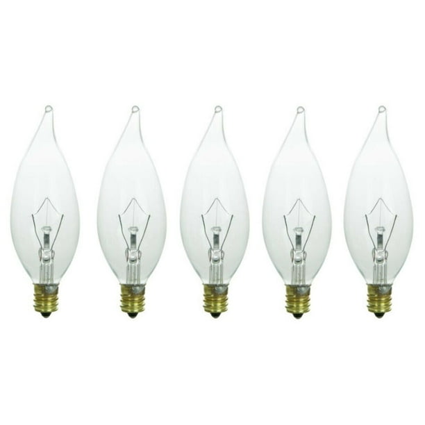 5 Pack Of 40 Watt Flame Tip Chandelier Light Bulbs E12 Candelabra Base 40w Com 5 Pack Of 40 Watt Flame Tip Chandelier, 40 Watt Chandelier Light Bulbs