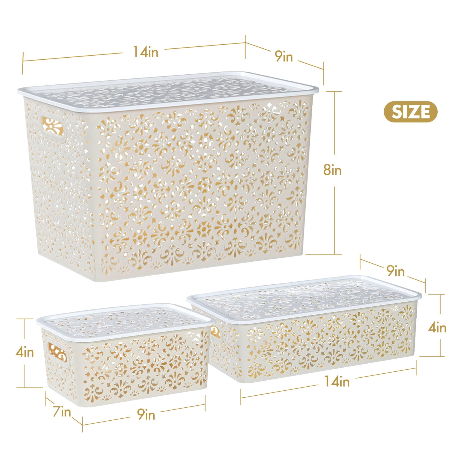 ANMINY Lace-Design Storage Bins, 6 ct, Beige