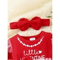 thumbnail image 3 of Newborn Baby Girls Valentine's Day Romper Long Sleeve Crew Neck Heart Letter Print Tulle Patchwork Romper Headband, 3 of 8