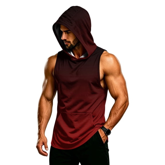 BRANROY Men's Athletic Tank Tops - Hooded Sleeveless Gym Tees, Breathable Muscle Fit Shirts for Summer Bodybuilding Training,Black L