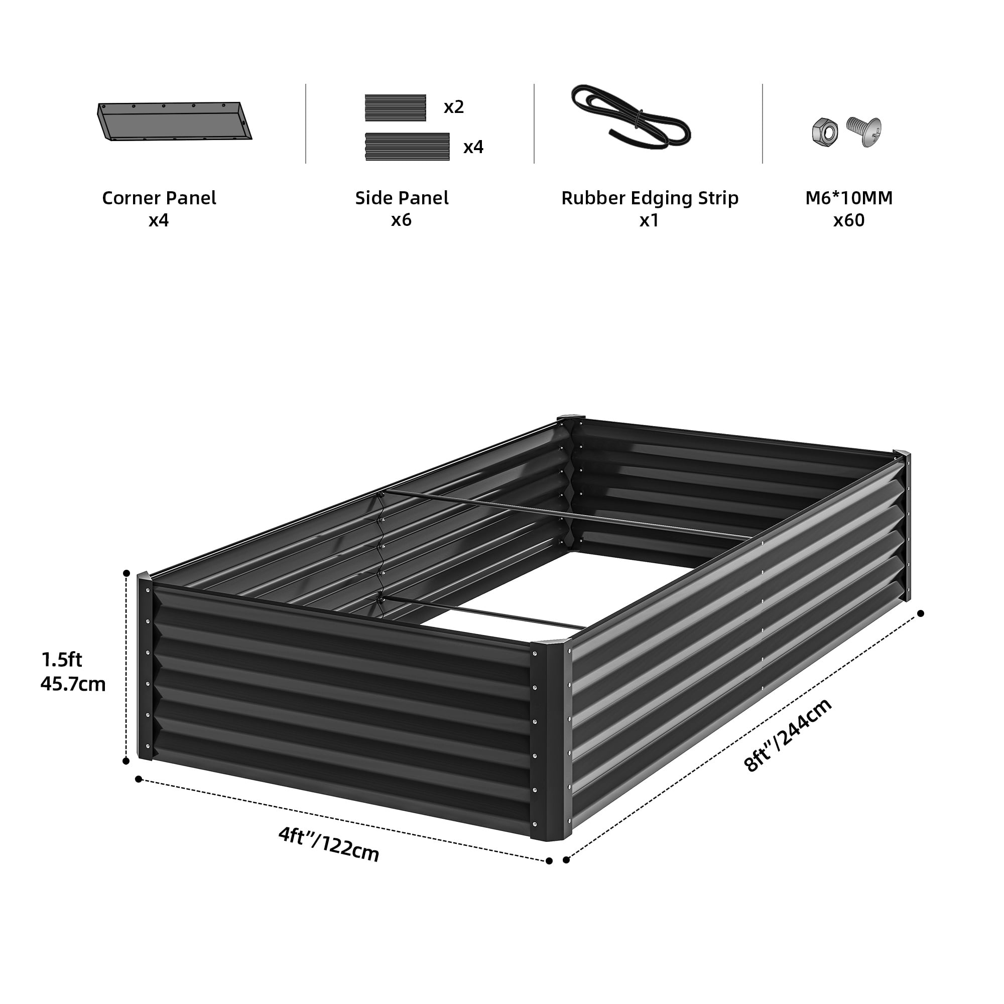 Uforic 2 Pack 8x4x1.5 ft Black Large Galvanized Raised Garden Bed Kit, Metal Planter Box with Gloves, Ground Nails & Support Rod, Outdoor Above-Ground Planter for Plants, Vegetables, and Flowers
