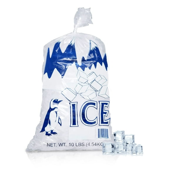 Pack of 1000 Ice Bags with Twist Ties 12 x 21. Printed Bags Ice Bags with Write on Block 12x21. Capacity 10 lbs, 1.7 mil. Food Grade Safe Plastic Ice Bags. Cool Penguin Design.