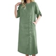 thumbnail image 1 of TaTaai Women Solid Cotton Linen Button Dress Long Sleeve Crew Neck Knee Length Casual Dress Ladies Daily Commute Office Wear Lightweight Breathable Stylish Dress Gift, 1 of 9