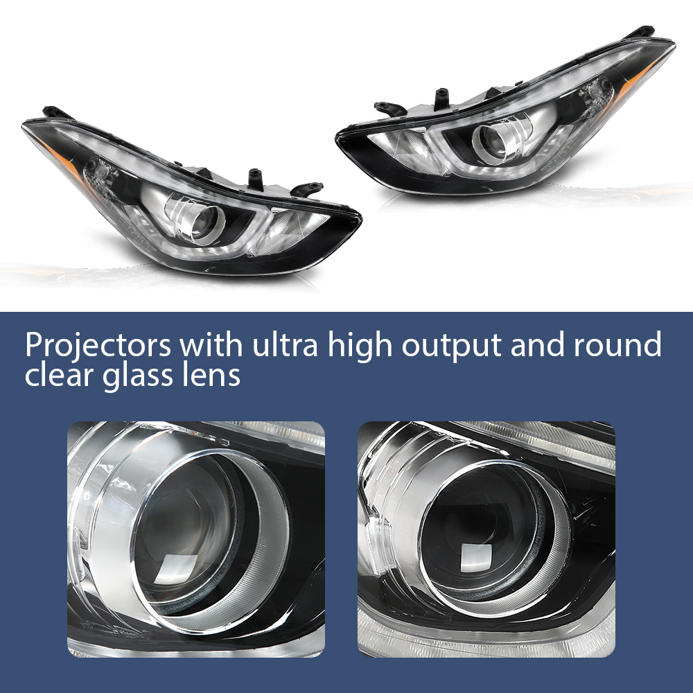 PIT66 Headlights Fit for 2014-2016 Hyundai Elantra DRL LED Projector Clear Lens LH+RH 2Pcs