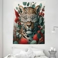 thumbnail image 3 of Ambesonne Leopard Tapestry Wall Hanging, Savage Cat Lace Eucalyptus, 60"x80", Laurel Green Vermilion, 3 of 3