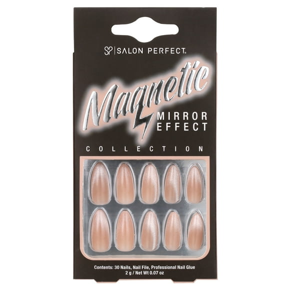 Salon Perfect Artificial Nails, 121 Magnetic Silver, File & Glue Included, 30 Nails