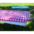 thumbnail image 2 of Rally Home Goods Outdoor Vinyl Tablecloth Rectangular Fitted Cover Table + Benches 3-pc Set, Flannel Backing Elastic 30x72'' (6-FT) Waterproof Wipeable, Red/White Gingham Check Plastic Camping Picnic, 2 of 6