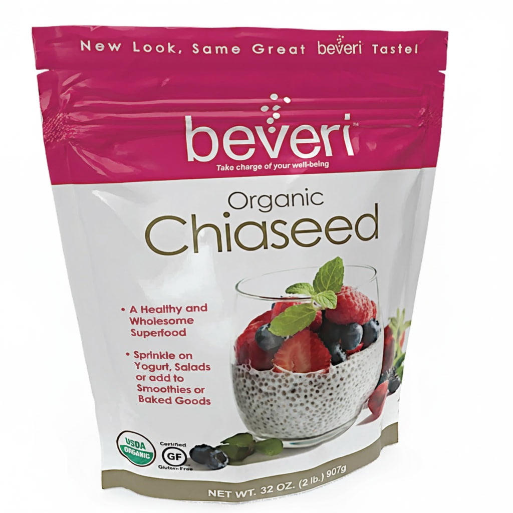 Beveri Chia Seed, Organic Superfood, High in Omega 3, Dietary Fiber and Protein, 2/32oz
