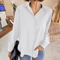 thumbnail image 5 of Womens Long Sleeve Button Down Casual Shirt Collared Blouse Business Loose Fit Solid Tunic TopWhiteXXL/4, 5 of 5