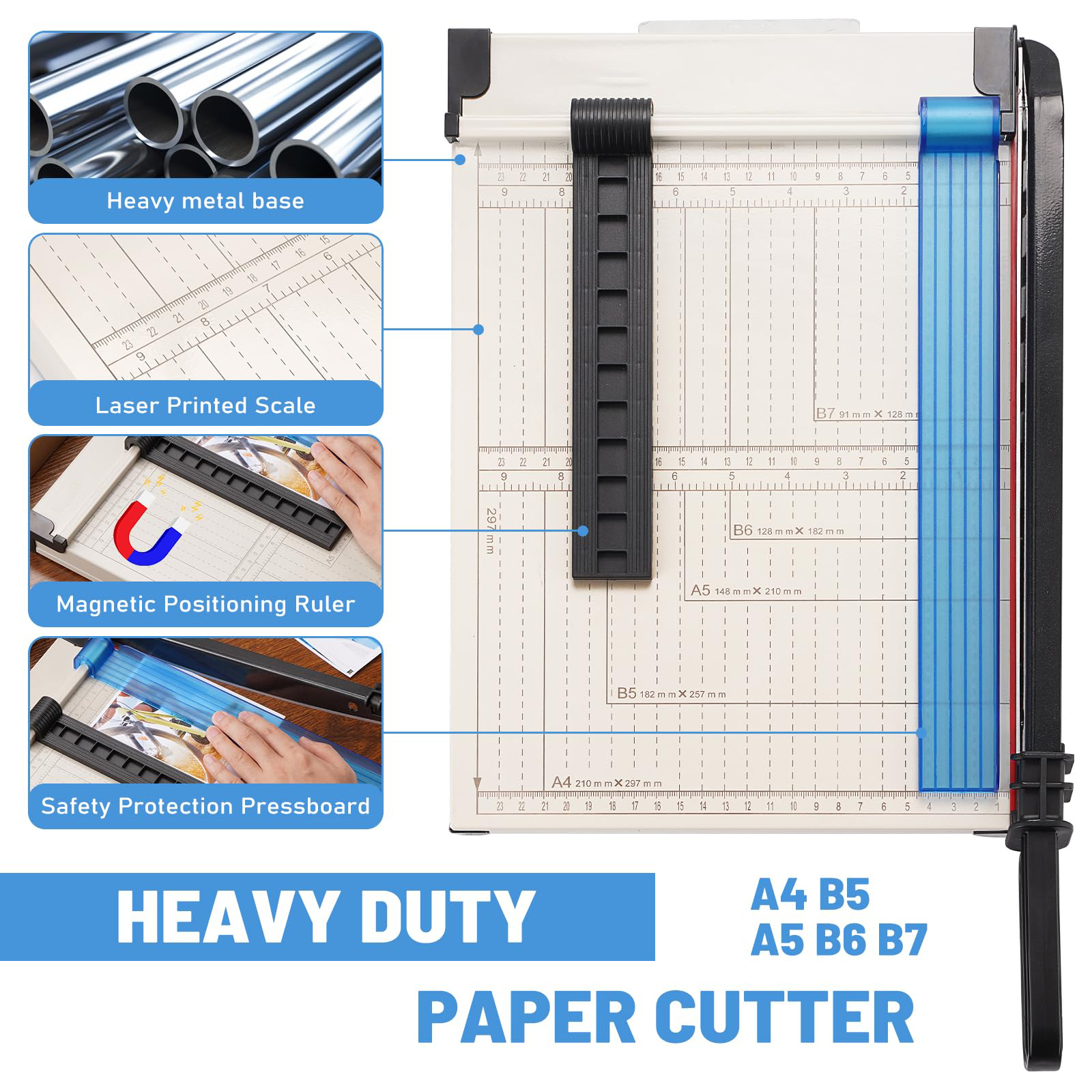 Paper Cutter, Paper Slicer with Safety Guard and Blade Lock,  Paper Cutters and Trimmers for Cardstock Cardboard ,12" Cut Length Guillotine Paper Cutter with 16 Sheet Capacity