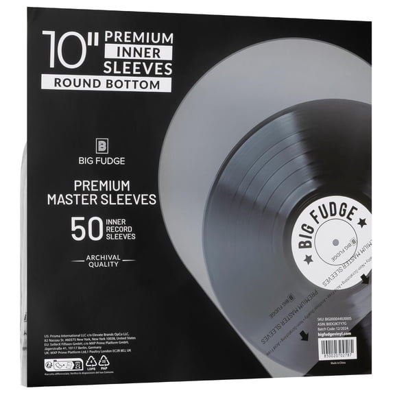 Big Fudge Vinyl Premium 10-Inch Round Bottom Inner Vinyl Sleeves - Anti Static Rice Paper for Dust-Free Records - Covers for Vinyl Record Storage & Vinyl Accessories - 50pcs Pack
