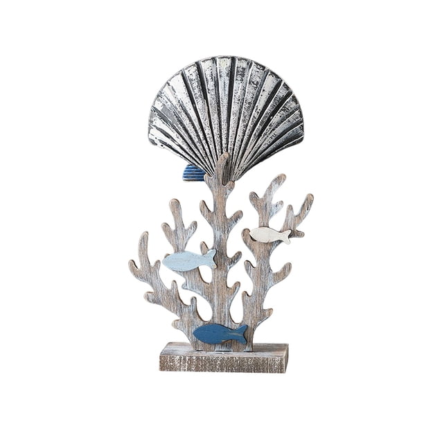 Figura náutica de madera para decoración del hogar, ideal para la playa, para manualidades de escritorio caparazón