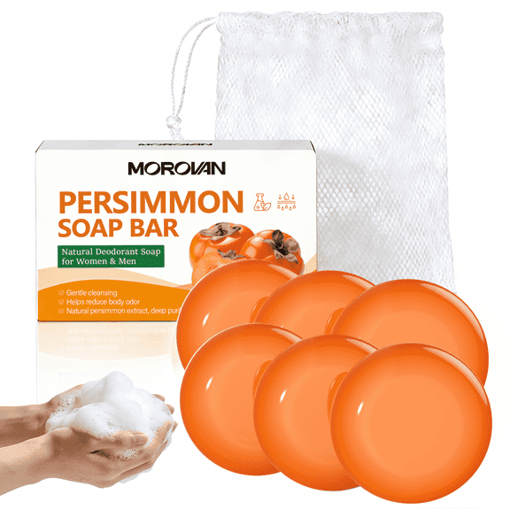 Persimmon Soap Bar 6PCS Natural Formula for Body Odor and Aging Smell Control Body Wash for Men Women with Sensitive Skin