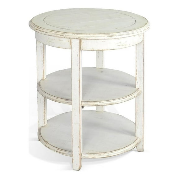 Pemberly Row Modern White Sand Solid Wood and Veneers Side Table