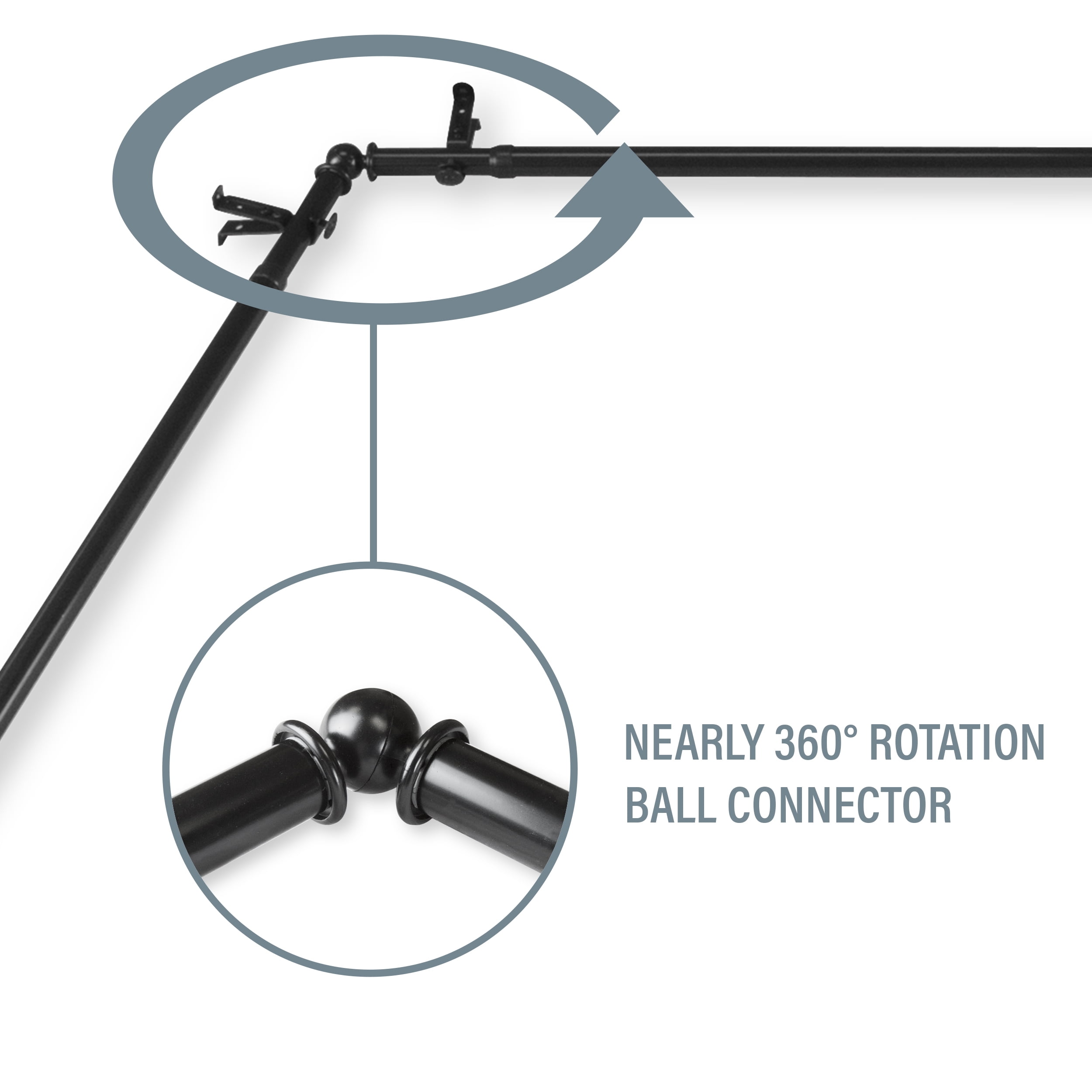 Andre Multi Angle Ceiling Rod/ Room Divider/ Bedroom Canopy Adjustable 120-170 inch - Two Sided - Black