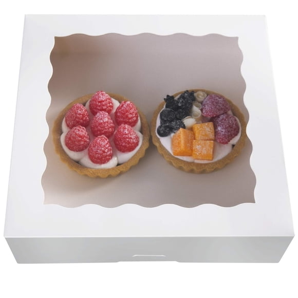 ONE MORE 9inch White Cookie Bakery Boxes,Large Pie Boxes with PVC Window Natural Disposable Box 9x9x2.5,12 of Pack