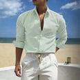thumbnail image 1 of Ceisia Men's Slim Fit Long Sleeve Striped Button-Down Shirt Casual Summer Beach Top Green L Gifts, 1 of 5