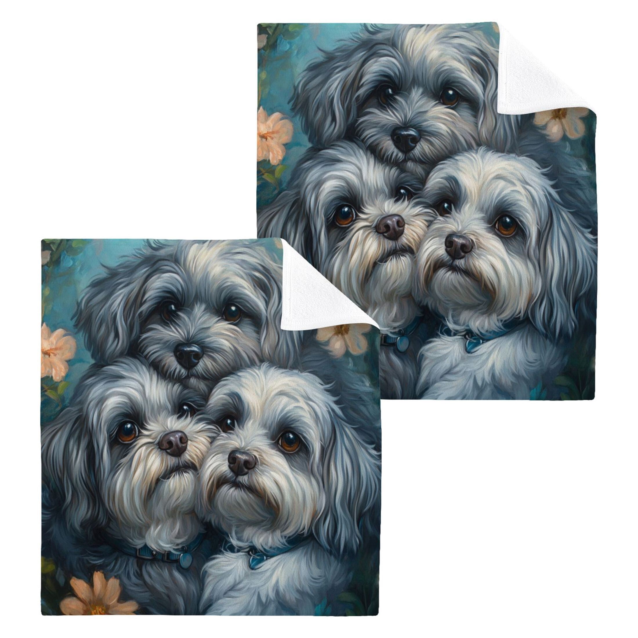 Cute Gray Lhasa Apso Dogs 100% Cotton Face Towel 12x12in Soft Absorbent Washcloth Durable Printed Hand Towels for Bathroom Travel 6 Pcs