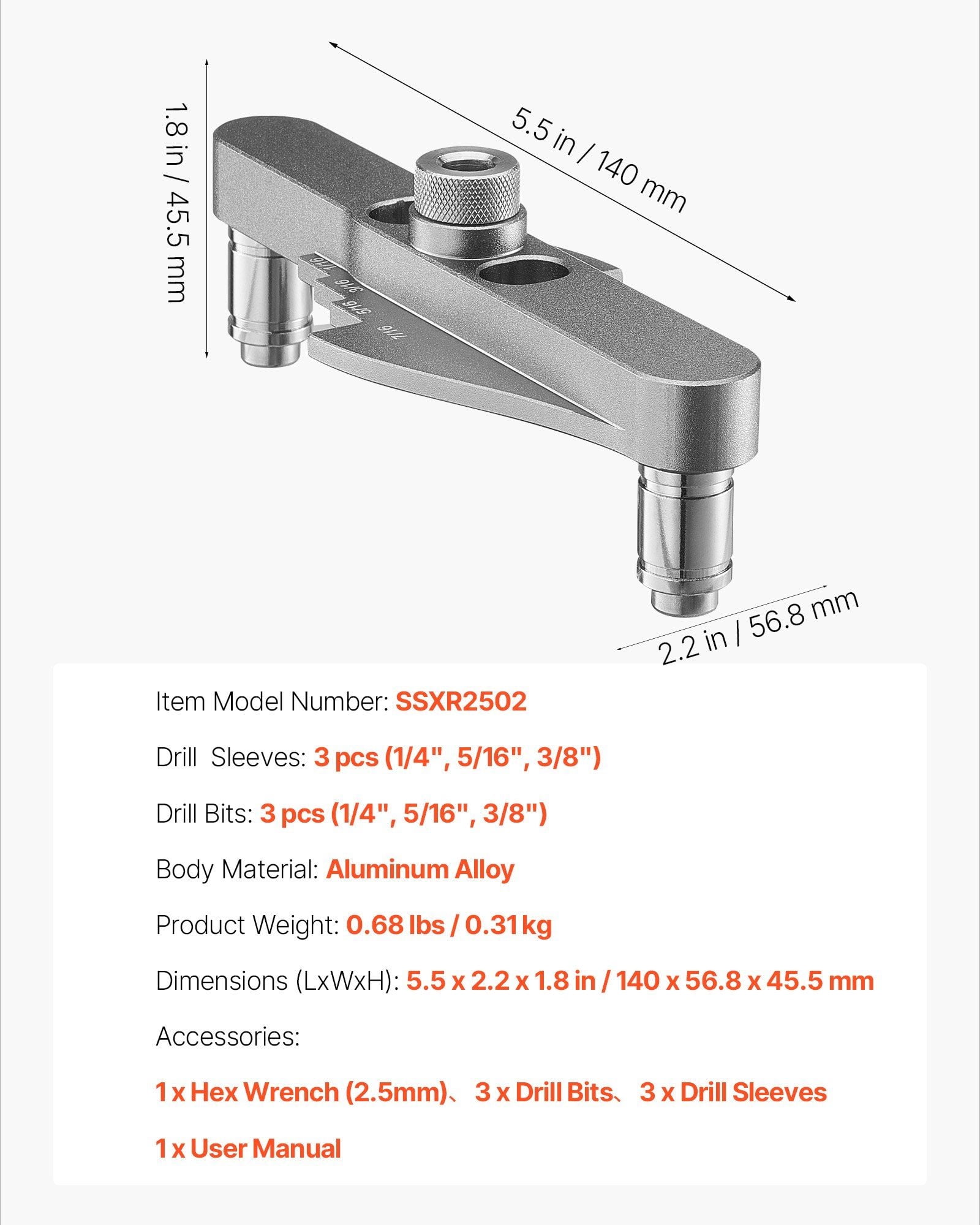 Self Centering Dowel Drill Jig Kit with 3 Sizes Drill Bits – Precision Woodworking Joinery Tool