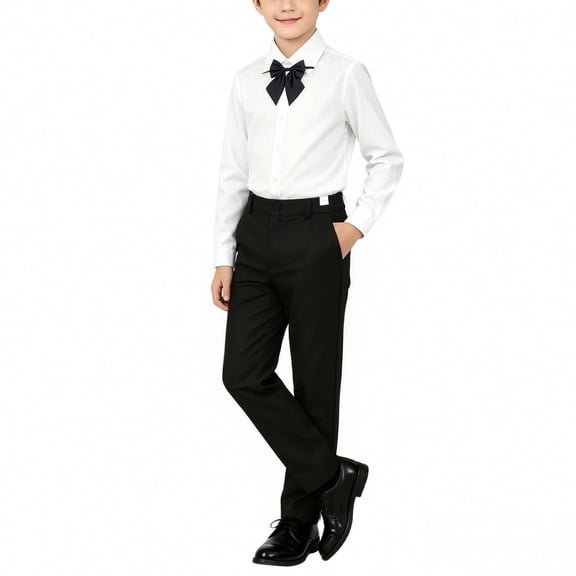 Atogsazn Kids Boys 3-Piece Formal Outfit Casual Long Sleeve Button Shirt & Pants with Tie Set School Uniform Black 12-13Years Fashion