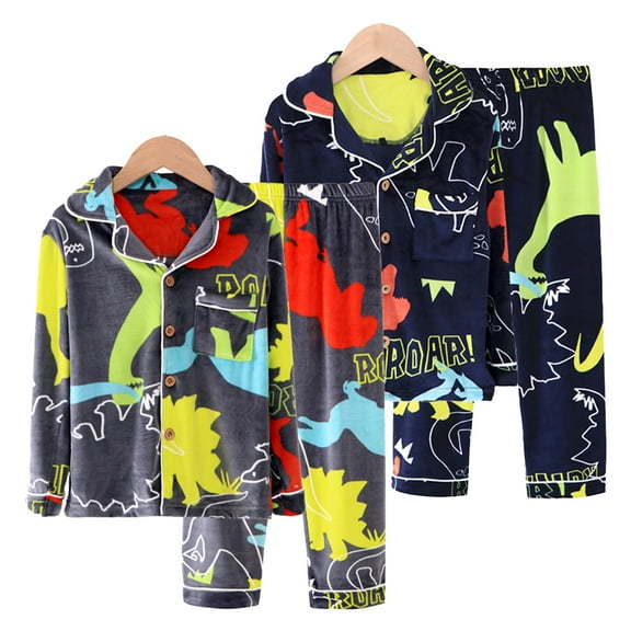 KYAIGUO 3-15Y Boys Girls Autumn Winter Pajama Set 2 Piece Pure Cotton Tops pants Outfits Thicken Cartoon Pajamas Set Soft Loungewear Pjs for Kids Toddler