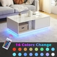 thumbnail image 2 of Modern LED Coffee Table with 2 Drawers and 16 Colors LED Lights, High Glossy Rectangle Coffee End Table for Living Room, White, 2 of 4