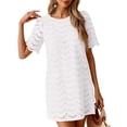 thumbnail image 2 of Kukoosong Women's Round Neck Short Sleeve Eyelet Lace Dress, Casual Hollow Out Mini Tunic Dress, Summer Beach Dress for Women, 2 of 5