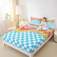 thumbnail image 4 of Homewish Blue Square Buffalo Twin Sheet Sets for Kids, Kawaii Rainbow Line Twin Fitted Sheet, Cute Cartoon Checkered Flat Sheet, Lightweight Room Decor, 3 Pieces, 4 of 7