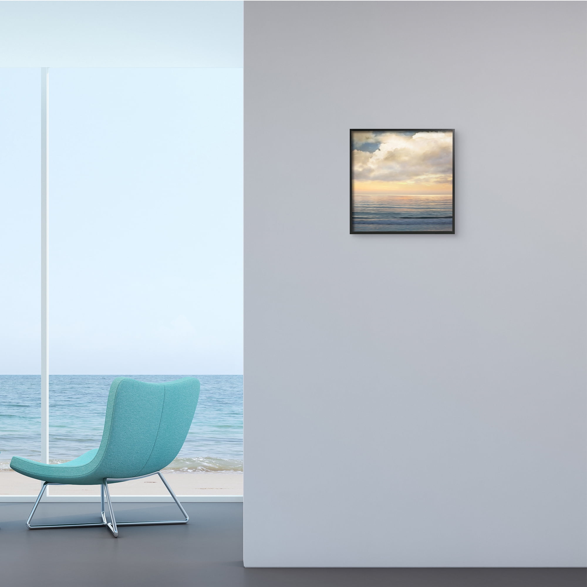 Soft Ocean Sunset Cloudy Nautical Horizon 12 in x 12 in Framed Photography Art Print, by Stupell Home Décor