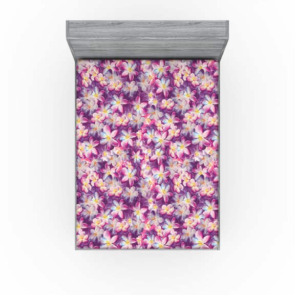 Ambesonne Floral Fitted Sheet, Print Spring Garden Flowers, California King, Purple Pink and Yellow