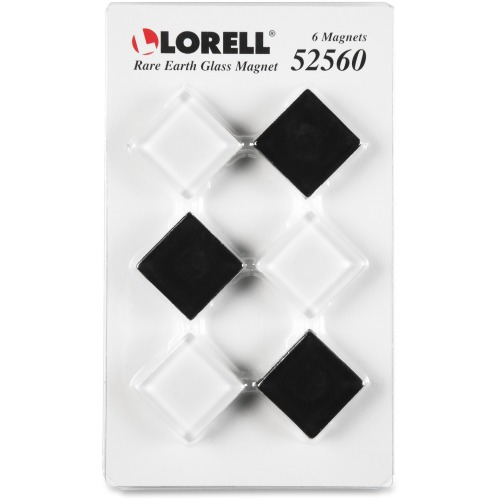 Lorell Square Glass Cap Rare Earth Magnets Square - 6 / Pack - Black, White