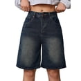 thumbnail image 3 of Bermuda Jean Shorts for Women High Waisted Denim Shorts Knee Length Cutoff Loose Fit Long Shorts Blue XL, 3 of 9
