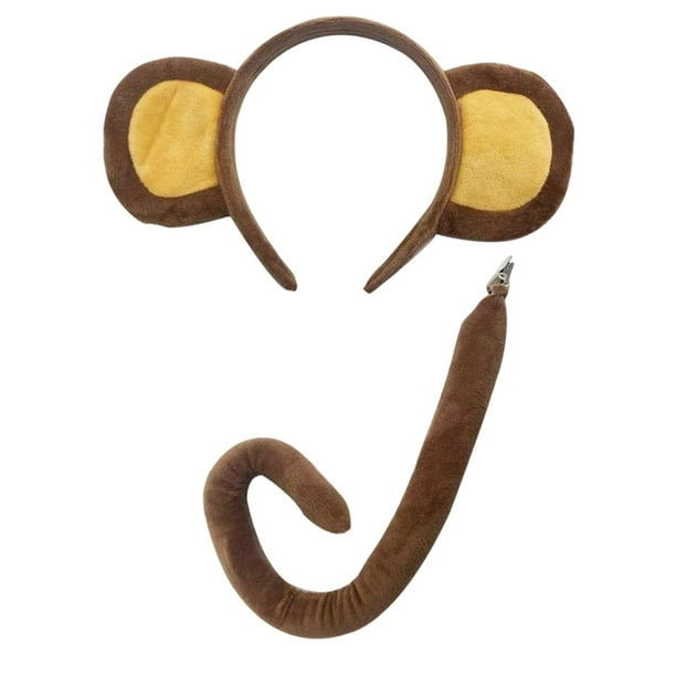 Conjunto de orejas y cola de mono, diadema, adorables accesorios de cosplay para festival de máscaras. Café ligero