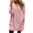 thumbnail image 3 of lcziwo Sweaters for Women Soft Long Sleeve V Neck Fleece Pullover Loose Casual Pullover Winter Warm Loungewear, Pink, XL, 3 of 10