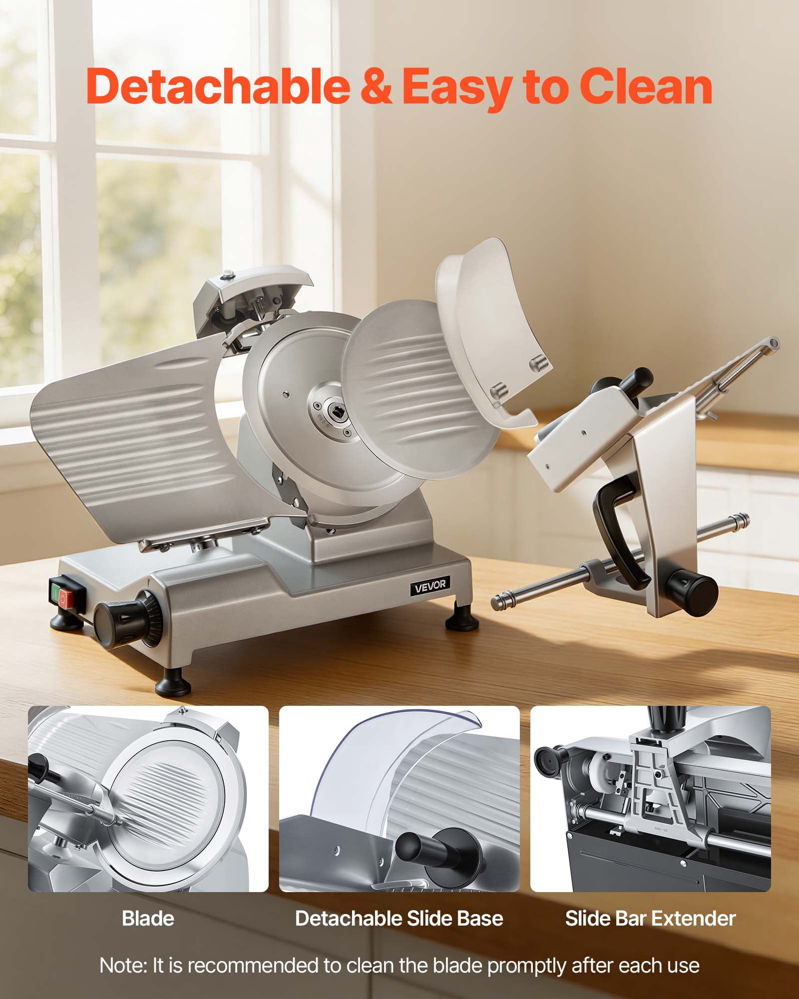 VEVOR 10" Commercial Meat Slicer, 240W Electric Deli Food Slicer with Carbon Steel Blade, Built-In Sharpener & 0-0.47" Adjustable Thickness for Frozen Meat, Ham, Baguett, Steak, UL Approved