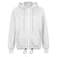 thumbnail image 4 of Usmixi 2023 Winter Womens Sweatshirt Coat Hooded Sweatshirt Coat for Women Casual Solid Open Front Zipper Hoodies Tops Fall Lightweight Long Sleeve Pocket Outwear with Drawstring Up to 65% off, 4 of 5