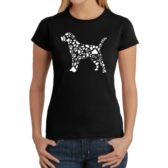 Women's Word Art T-Shirt - Dog Paw Prints