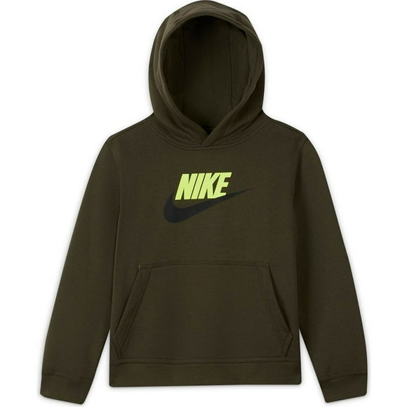 Nike Boys Sportswear Club+ Hbr Pullover Hoodie (Cargo Khaki/Volt, X-Large, x_l)