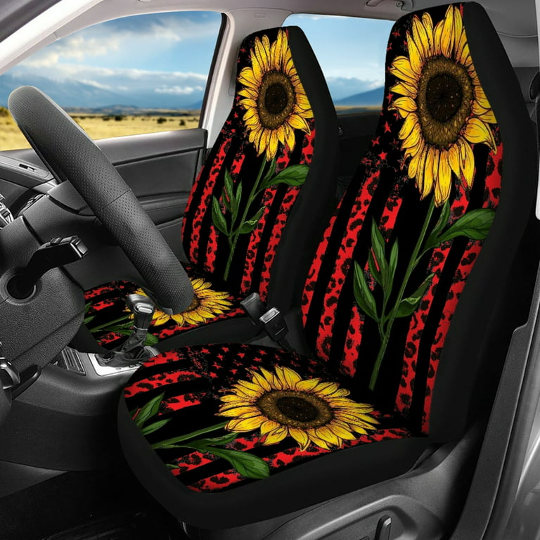 NETILGEN Abstract Sunflower American Flag Car Covers Set of 2 Pack