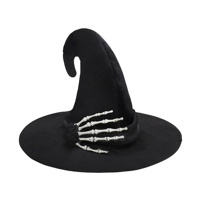 Style A Halloween Witch Hat Skull Themed Polyester Fabric 17.12X11.81 Inches Costume Accessory For Party black