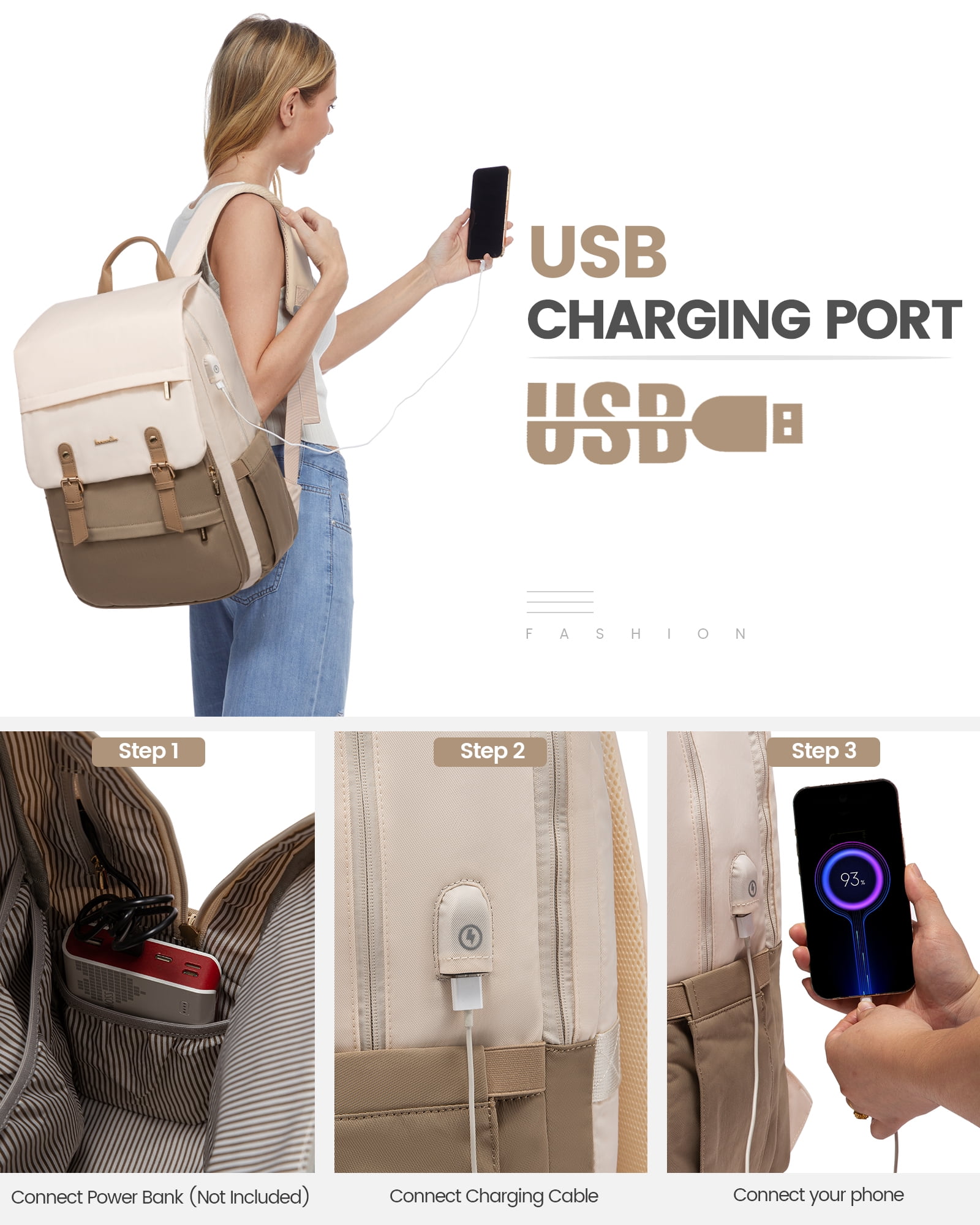 Lovevook Laptop Backpack for Women, Vintage Teacher College Nurse Work Computer Bag Fit 15.6" Laptop with USB Port, Waterproof Travel Backpack Purses