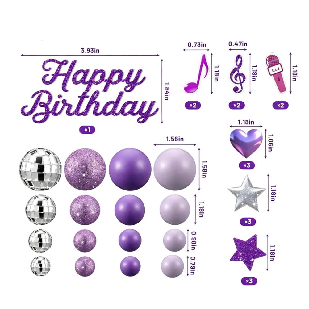 32 Pcs Cake Decorations With Mini Disco Ball, Singer Stars, Heart, Cake Toppers, Romantic Theme Birthday Party Cakes Decorating Celebrations Supplies