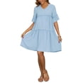 thumbnail image 2 of INSPIRE CHIC Women's Maternity Dress Bohemian Tiered Ruffled Bell Sleeve Casual V Neck Boho Pregnancy Dresses XL Blue, 2 of 6