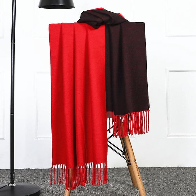 Wool scarf women winter thickening warm ladies shawl cashmere scarf autumn and winter men double-sided scarf(red black)