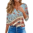 thumbnail image 4 of Women's 250th Anniversary USA Shirt Patriotic American Flag Print V-Neck Button 3/4 Sleeve T-Shirt, 4 of 6
