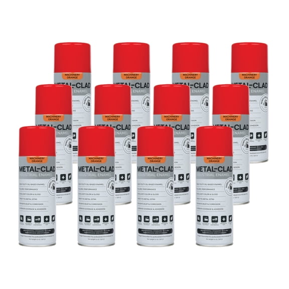 METAL-CLAD Paints For Industry Industrial Enamel, Aerosol Spray Paint - Steel Metal Iron Machinery - Case of 12 (Machinery Orange) 3-S-6070CS